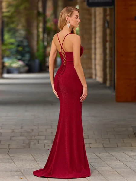 Sheath V-neck Pleated Sweep...