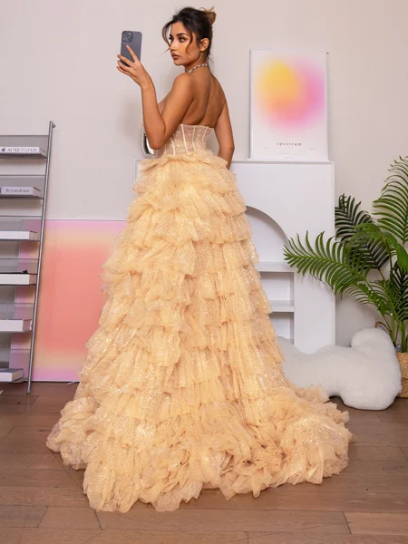 A-line Straight Sequin...