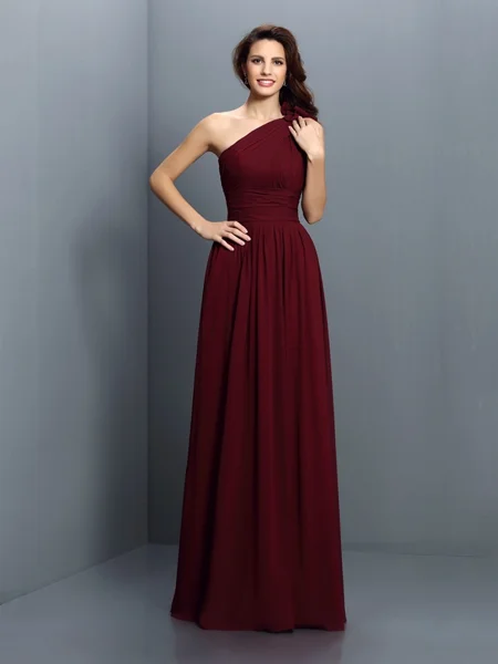 A-line/Princess One-Shoulder Floor-Length Chiffon Bridesmaid Dresses