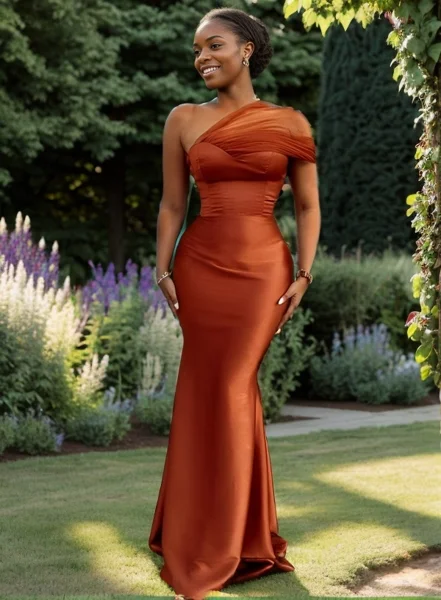 Sheath One-Shoulder Pleated...