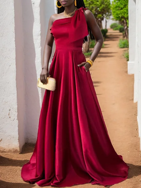 A-line One-Shoulder Floor-Length Satin Bridesmaid Dress