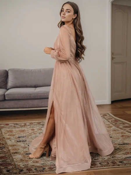 A-line V-neck Long Sleeves...