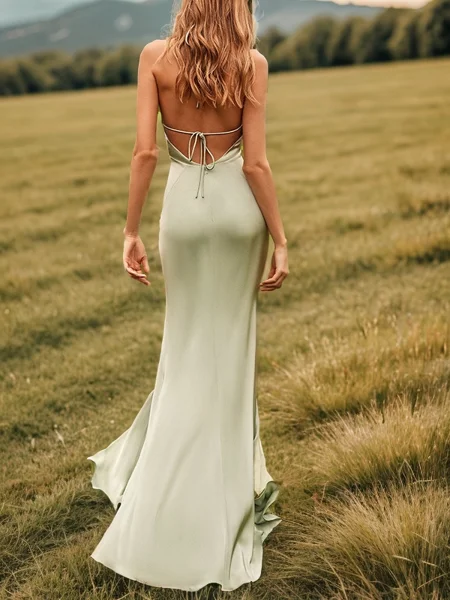 Sheath V-neck Pleated Sweep...