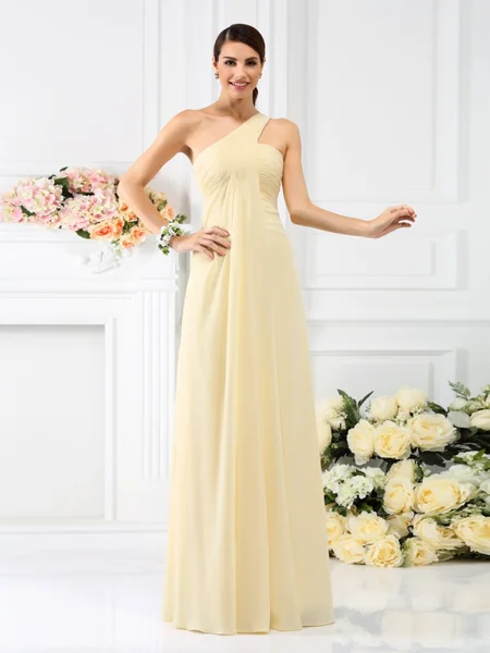 A-line/Princess One-Shoulder Floor-Length Chiffon Bridesmaid Dresses
