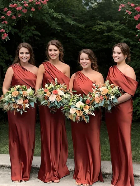 Sheath One-Shoulder Pleated...