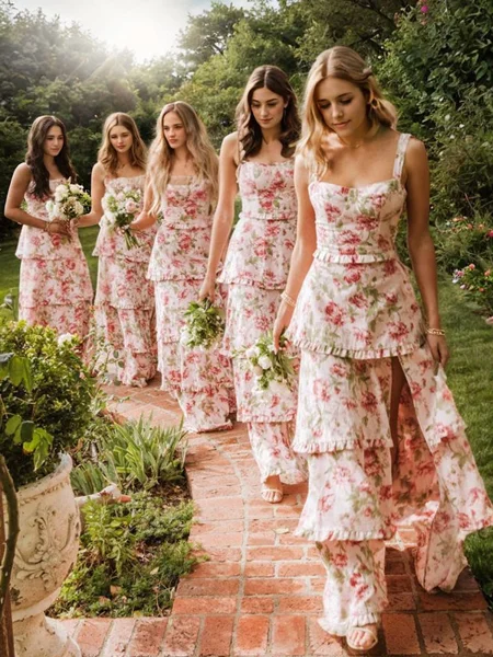 A-line Straps Sleeveless Ruffles Floor-Length Bridesmaid Dresses