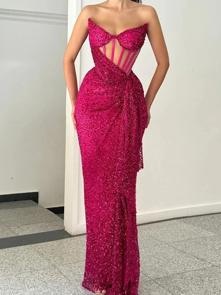 Sheath Sweetheart Sequin Floor-Length Corset Dress