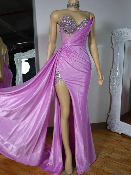 Sheath Sweetheart Rhinestone Sweep Train Corset Dress