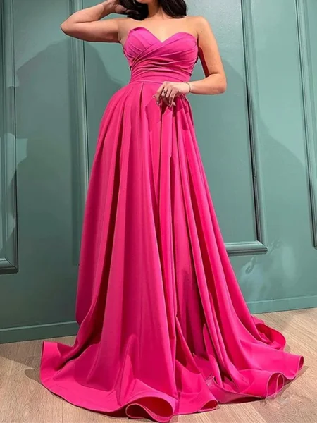 A-line Sweetheart Pleated Floor-Length Stretch Crepe Dress