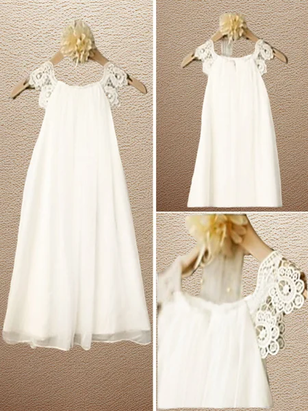 A-Line/Princess Scoop Tea-Length Chiffon Flower Girl Dresses With Lace