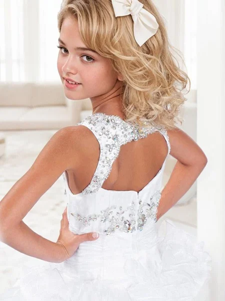 Ball Gown Straps Floor-Length Organza Flower Girl Dresses With Beading