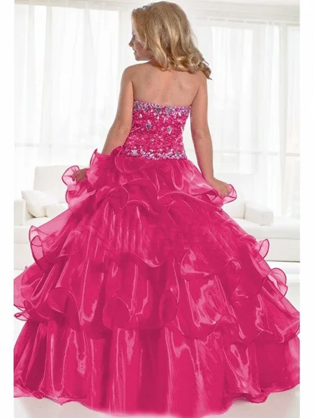 Ball Gown Halter Floor-Length Organza Flower Girl Dresses With Rhinestone