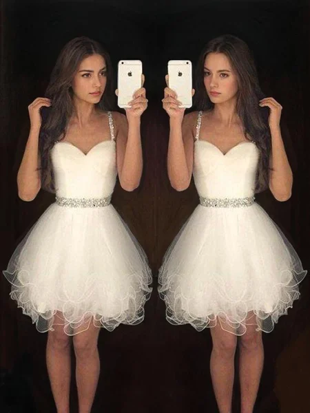 A-Line/Princess Sweetheart Short/Mini Tulle Homecoming Dresses With Beading