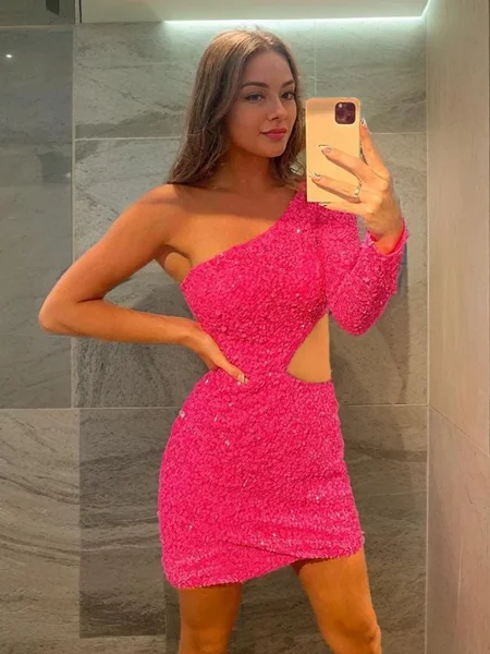 Sheath/Column One-Shoulder...