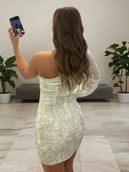 Sheath/Column One-Shoulder...