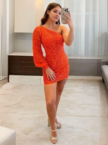 Sheath/Column One-Shoulder...