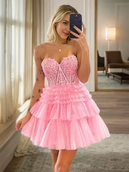 A-line Sweetheart Appliques Lace Short/Mini Tulle Corset Dress