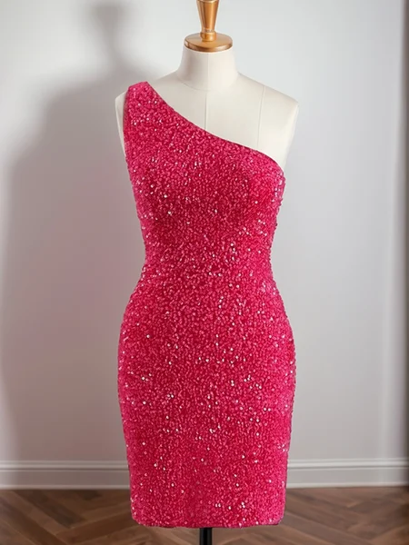 Sheath One-Shoulder Sequin...