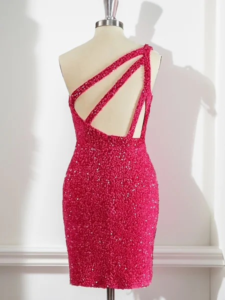 Sheath One-Shoulder Sequin...