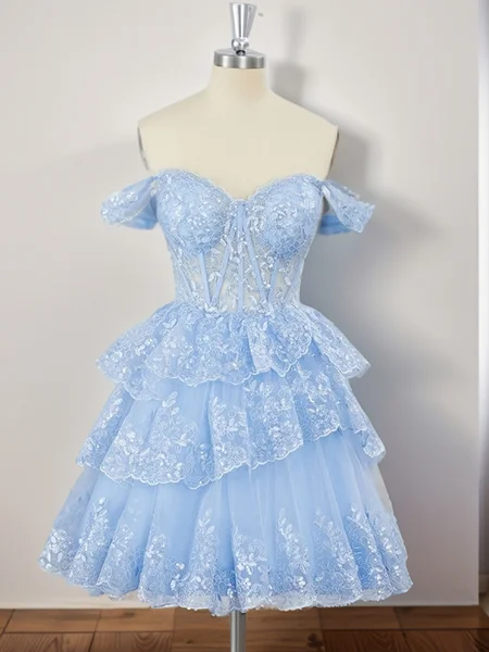 Ball-Gown Tulle Off-the-Shoulder Appliques Lace Corset Short/Mini Dress