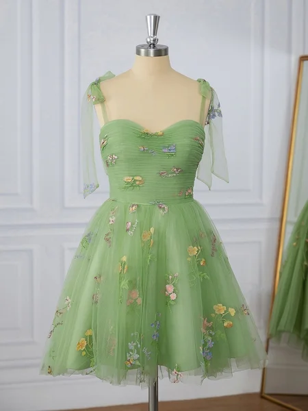 A-line Lace Straps Flower...