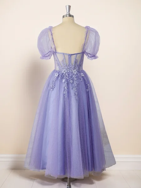 A-line Short Sleeves Lace...