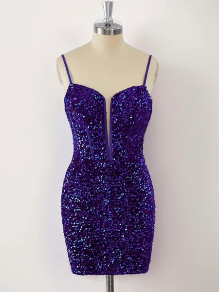 Sheath Velvet Sequins Spaghetti Straps Corset Short/Mini Dress