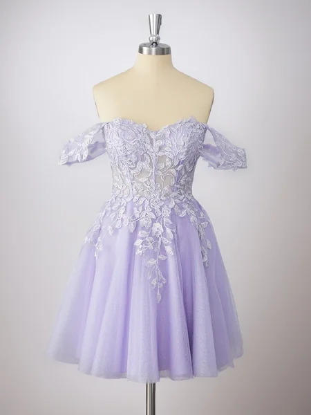 A-line Tulle Off-the-Shoulder Appliques Lace Corset Short/Mini Dress