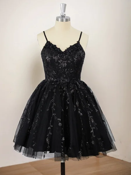Ball-Gown Tulle V-neck Appliques Lace Short/Mini Dress