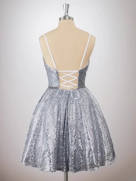 A-line Sequins V-neck...