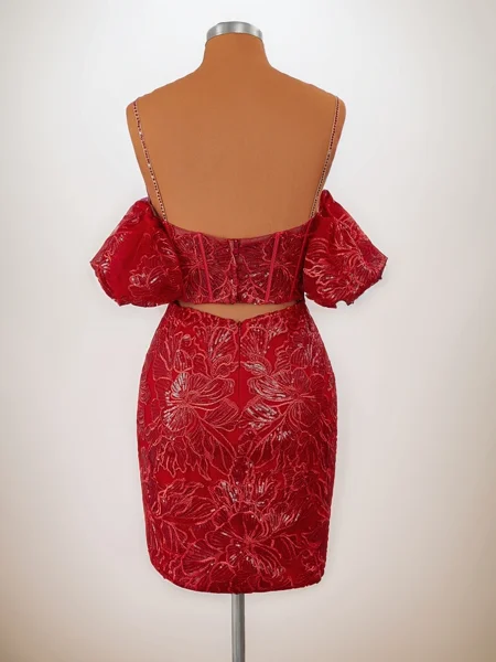 Sheath Short Sleeves Lace...