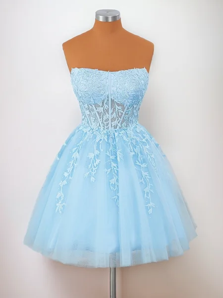 A-line Tulle Strapless Appliques Lace Corset Short/Mini Dress