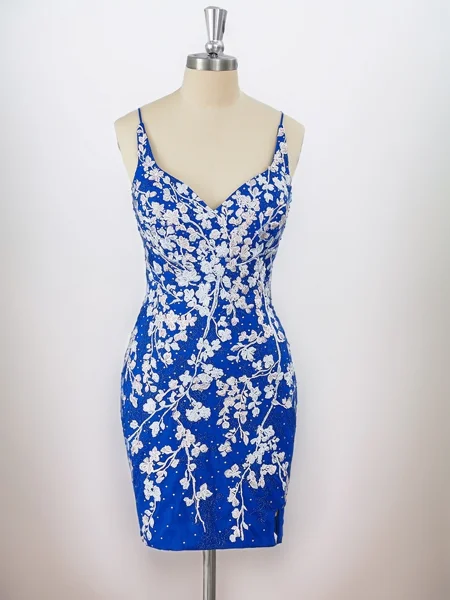 Sheath Lace V-neck Appliques Lace Short/Mini Dress