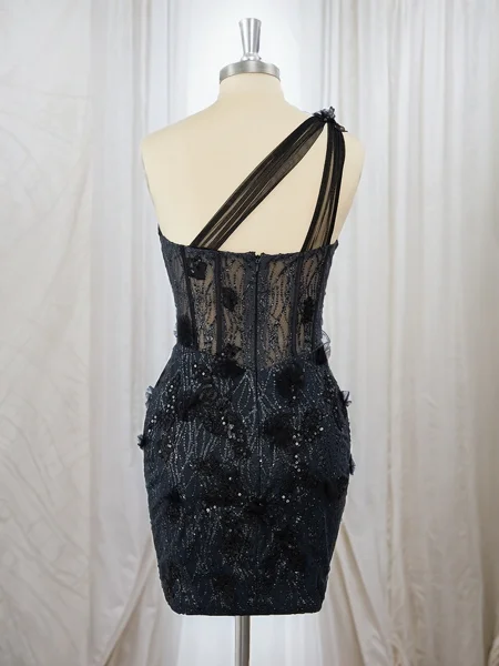 Sheath Tulle One-Shoulder...