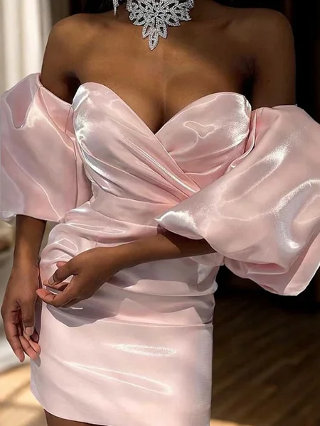 Sheath/Column Organza Sweetheart Short Sleeves Short/Mini Homecoming Dress