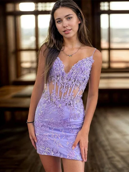 Sheath V-neck Appliques Lace Short/Mini Lace Corset Dress