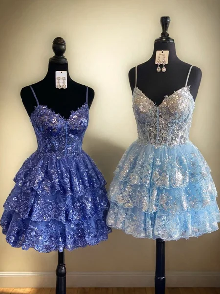 A-line V-neck Appliques Lace Short/Mini Tulle Corset Dress