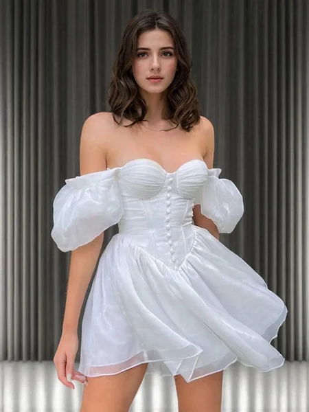 A-line Sweetheart Ruffles Short/Mini Organza Dress