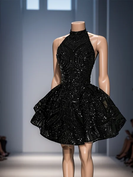 A-line Halter Sequin...