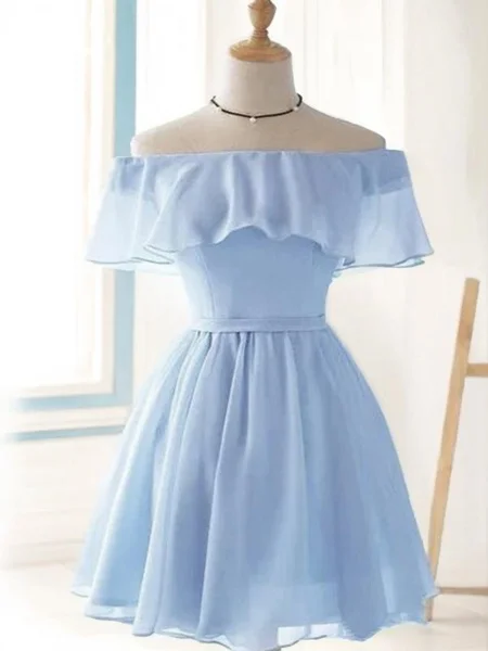 A-Line/Princess Off-the-Shoulder Short/Mini Chiffon Homecoming Dresses With Ruffles