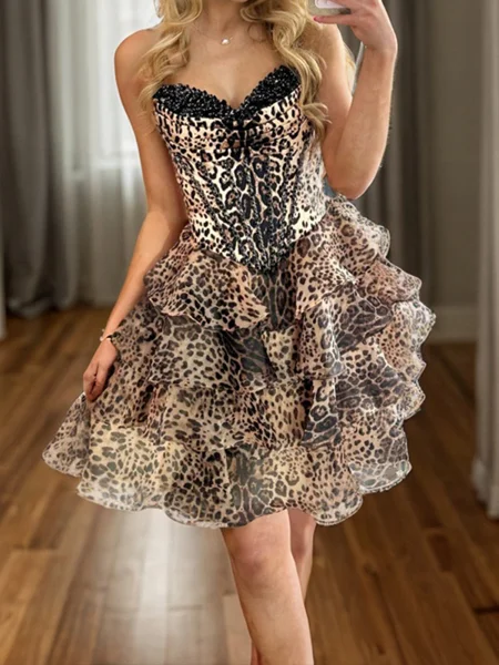 A-line Sweetheart Cascading Ruffles Short/Mini Corset Dress