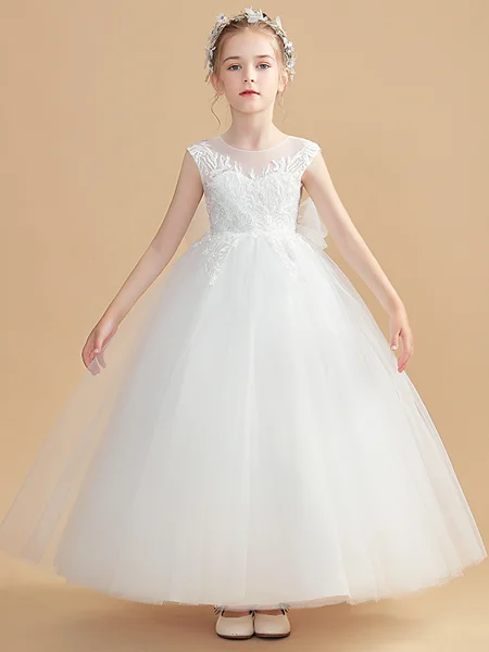 Ball Gown Scoop Ankle-Length Tulle Junior Bridemaid Dresses With Belt/Sash