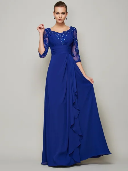 A-Line/Princess Scoop Floor-Length Chiffon Mother of the Bride Dresses With Lace