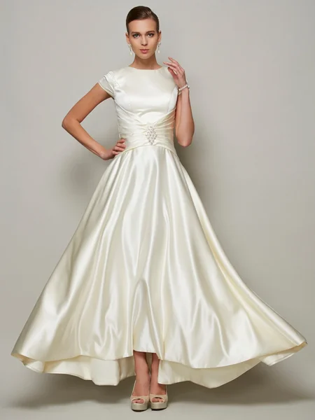 A-Line/Princess Scoop Floor-Length Satin Mother of the Bride Dresses With Beading