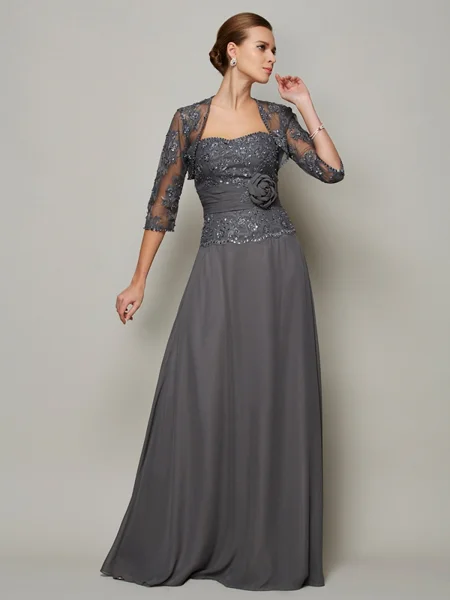 A-Line/Princess Sweetheart Floor-Length Chiffon Mother of the Bride Dresses With Appliques Lace