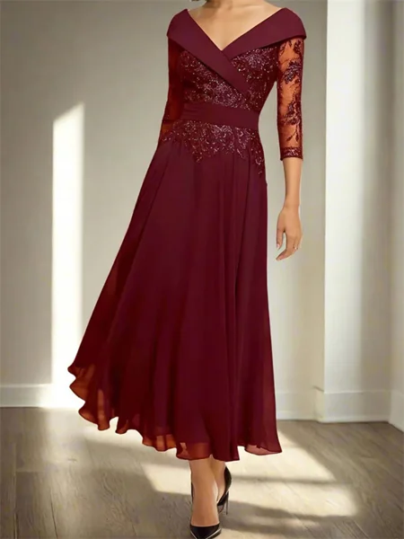 A-line V-neck 3/4 Sleeves...