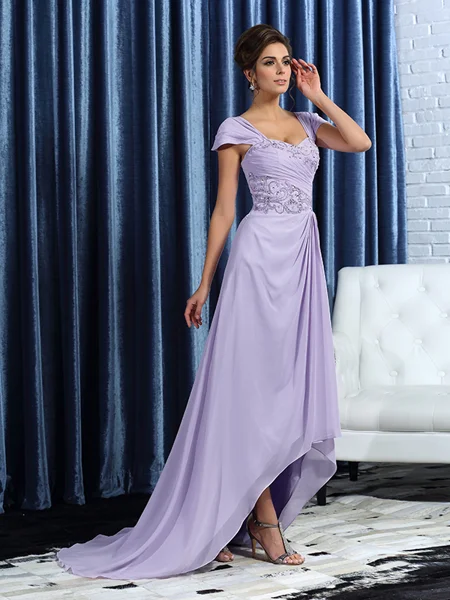 A-Line/Princess Straps Asymmetrical Chiffon Mother of the Bride Dresses With Beading