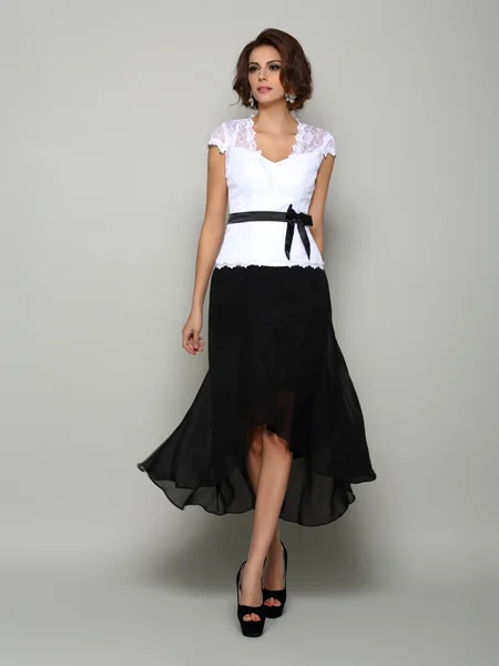 A-Line/Princess V-neck Asymmetrical Chiffon Mother of the Bride Dresses With Belt/Sash