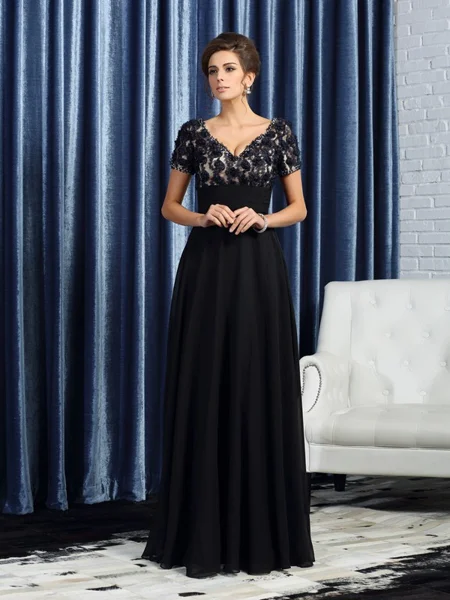 A-Line/Princess V-neck Floor-Length Chiffon Mother of the Bride Dresses