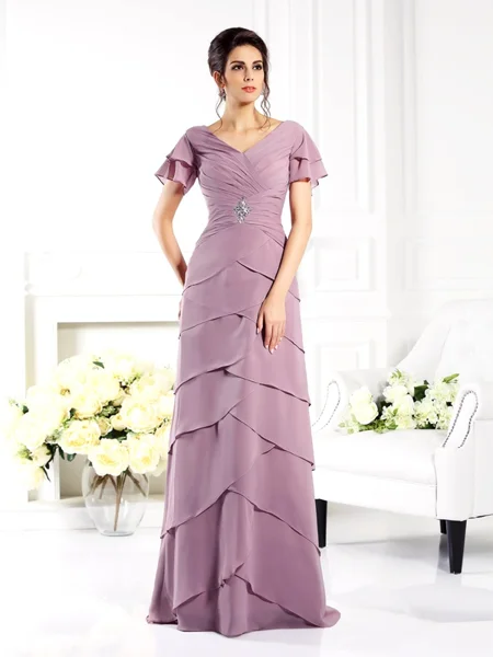 Sheath/Column V-neck Floor-Length Chiffon Mother of the Bride Dresses